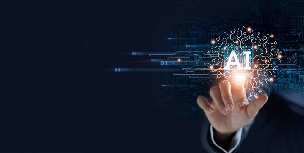 Machine learning with data technology, Businessman touching the